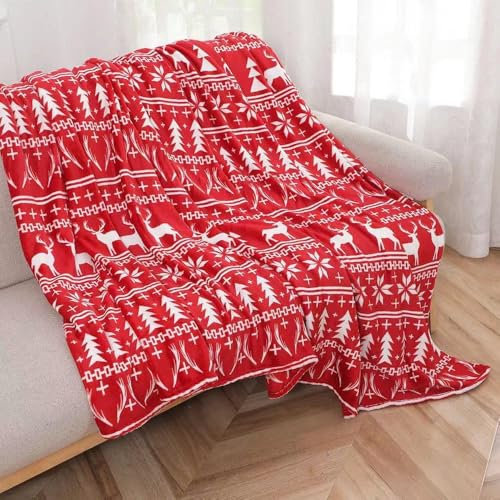 Kuscheldecke Weihnachtsdecke Weihnachtsmotiv 220x200 cm Christmas Winterdecke flauschig warme Tagesdecke Wohnzimmer Deko Sofadecke Bettdecke
