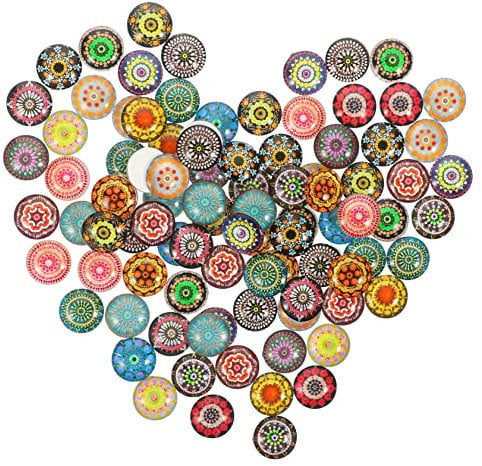 Tofficu 100 Stück Runde Glaskuppel Cabochons mit Kaleidoskop Muster Glas für Schmuckherstellung und Schlüsselanhänger Selbstgemacht Bastelzubehör
