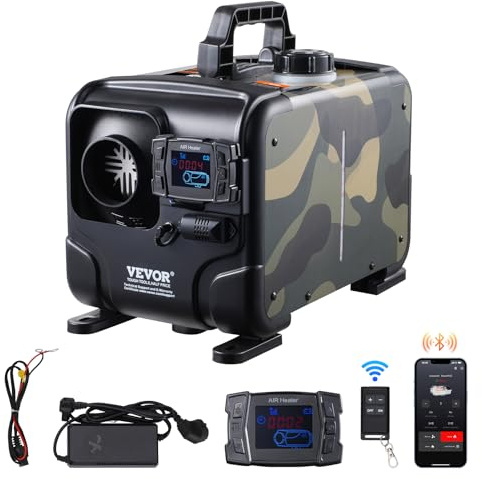VEVOR 8KW Diesel Heater, 12V/24V All in One Diesel Air Heater, Bluetooth APP Control, Remote Control and Display Screen, CO Alarm, Fast Heating Horizontal Portable Diesel Heater for Vehicles, Garage