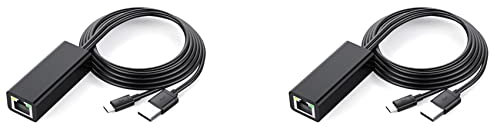 wisspair Lot de 2 adaptateurs Ethernet avec câble d'alimentation pour clé TV (2ème génération), clé 4K, TV Square, micro USB vers RJ45, câble LAN câblé Noir