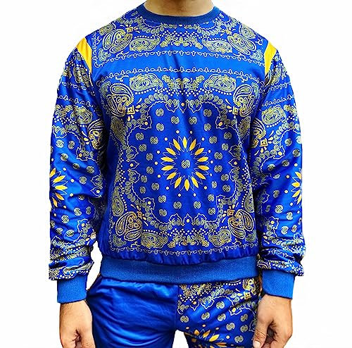 AmazX Trainingsanzug für Herren – Bandana-bedruckter Jogginganzug für Herren – 2-teiliger Bandana-Trainingsanzug für Herren, Blau, X-Small