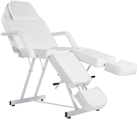 YJFEDCC Massageliege, Schönheitsbett, Schönheitsstuhl, Friseurstuhl, Massagesessel, Verstellbarer Split-Tattoo-Stuhl,Weiß