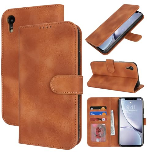 Zouzt Hülle für iPhone XR (6,1), Premium PU Leder, Vintage Hellbraun | Handyhülle mit Kartenfächern, Magnet Klapp Schutzhülle, Stoßfeste TPU-Innenhülle, Frauen Männer, Leather Wallet Phone Case
