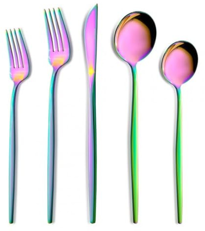 Karaca Orion Regenbogen 60-teiliges Besteckset, Elegantes Edelstahl-Besteck, Spülmaschinenfest, Ideal für Feine Abendessen