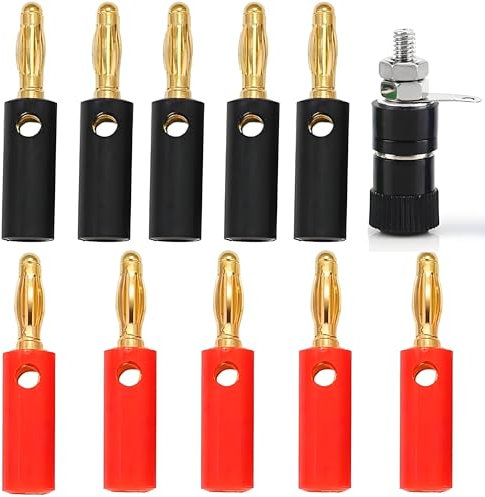 11 Pack 4mm Banana Plugs Gold, Plated Speaker Connectors, High End Audio Banana Plugs for Hi-Fi Systems & Switch Box Repair, Enhanced Sound Quality with Secure Locking (Compatible with Speaker Cables)