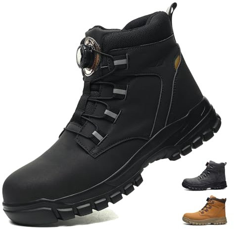 Damen Arbeitsschuhe, Arbeitsschuhe Herren S3 Wasserdicht Sicherheitsstiefel, Pu-Leder Mit Stahlkappe Sicherheitsschuhe Rutschfest Arbeitsstiefel Drehknopf Anti-Smash Und Anti-Punktur Unisex Arbeit Ver