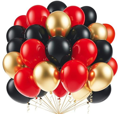 Luftballons Schwarz Rot Gold 100 Stück,Schwarz Goldene Luftballons,12 Zoll Luftballons Rot für Jungen Mädchen Geburtstag Verlobung Partyballon Deko Abschlussfeier Silvester Deko