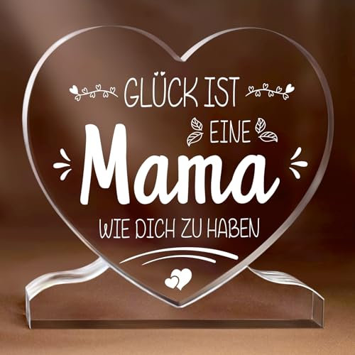 Kisvic Geschenke für Mama von Tochter Oder Sohn - Herzförmiges Acryl Dekoration Mutter Geschenk, Geburtstagsgeschenk für Mama, Muttertagsgeschenk, Deko für Zuhause (Mama)