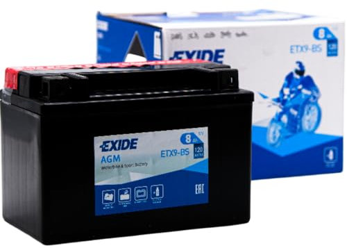 EXIDE BIKE ETX9-BS BATTERA Sigillata AGM MC (Dry) = YTX9-BS