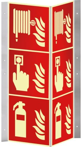PERMALIGHT Brandschutzzeichen Feuerlöscher, lang nachleuchtend, 3-fach Nasenschild, Format 200x600 mm