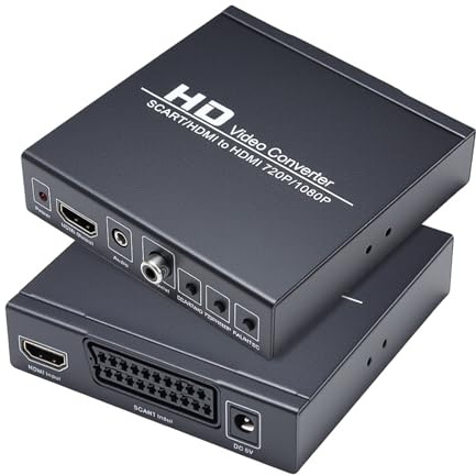 BolAAzuL HDMI/SCART-zu-HDMI-Konverter, 720P/1080P, 50/60 Hz, DC 5 V, AUX, koaxial, Scart-Konverter mit Adapter für Spielekonsole, STB, Blu-Ray, DVD, PS3, Wii
