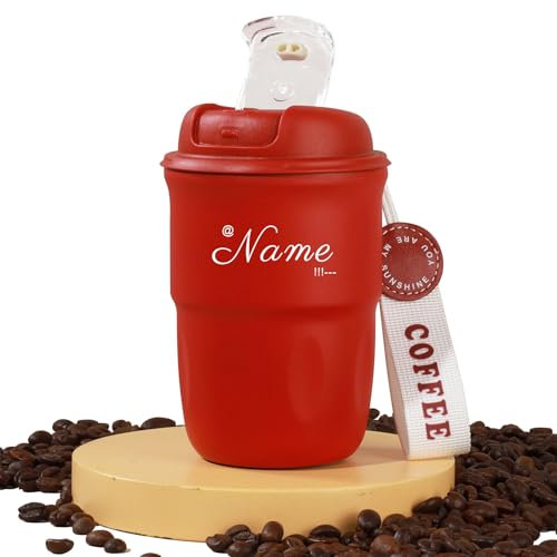 Mug Isotherme Cafe Personnalisée avec Nom Petit Tasse Cafe avec Couvercle Thermos Cafe Isotherme Inox Travel Mug, Cadeaux Personnalisés pour Papa, Maman et Amis (Rouge)