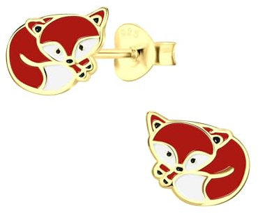 Monkimau Mädchen Ohrringe Fuchs | Ohrstecker aus 925 Sterling Silber | Kinderohrringe hypoallergen