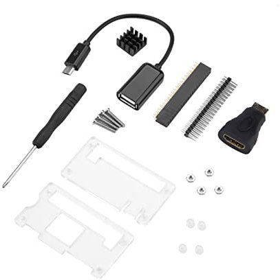 Raspberry Pi Zero W Starter Kit with OTG Cable, HDMI Adapter, Heatsinks, 40-Pin Header, Case, Screwdriver, and Accessories