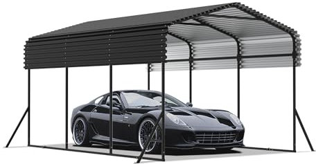 XMTECH Carport Metall 450x300x250 cm – Pulverbeschichtete Stahlkonstruktion, farbiges Stahlblech Dach, korrosionsbeständig, wetterfeste Überdachung für Auto und Motorrad, Schwarz
