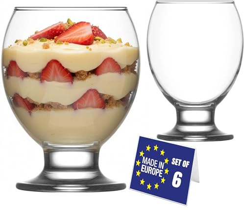 Set di 6 ciotole per ghiaccio moderne, 280 ml, 100% senza piombo, in vetro con base, ciotole da dessert, bicchieri da dessert con piedino, bicchieri da gelato, bicchieri da gelato