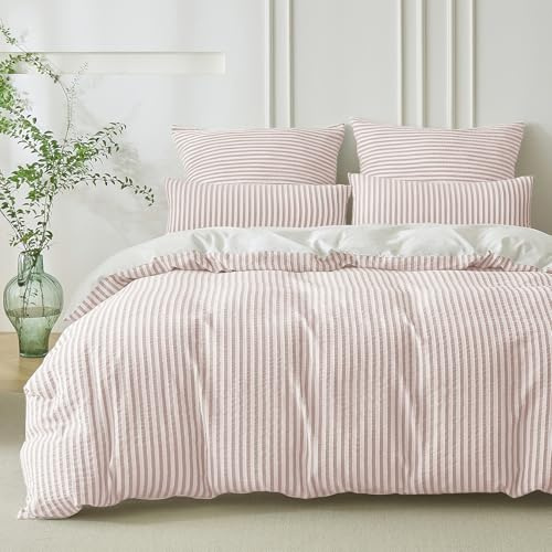 SOULFUL Housse de Couette 220x240 Coton - Jacquard Rayures - Rose | Parure de Lit 2 Personnes avec 2 Taie d'oreiller 65x65 cm - Design Bohème Jacquard Rayures - Fermeture Éclair
