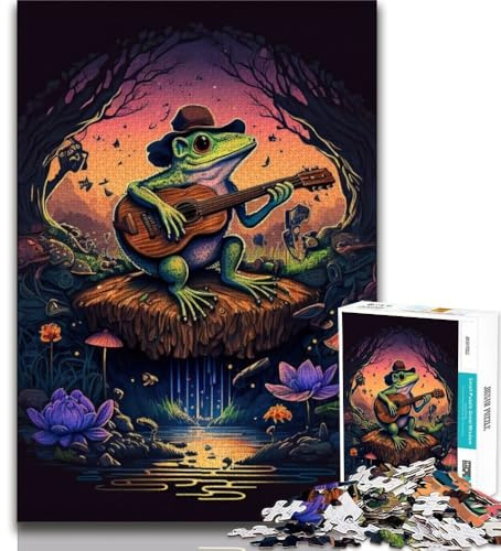 Puzzle mit 1000 Teilen für Teenager, Frosch spielt Banjo, Puzzles für Teenager, Quizspiel, Wanddekoration, einzigartige Geburtstags (Größe 38x26cm)