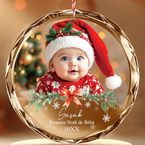 DPDP- Boule de Noël Personnalisée-Boule Mon 1er Noel Bébé 2025 - Ornement Photo Personnalisable pour Fille ou Garçon, Cadeau de Naissance Unique pour Nouveau-Né et Jeunes Parents