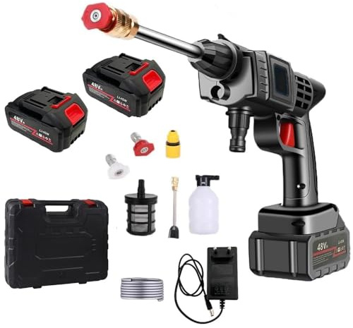 Idropulitrice Elettrica ad Alta Pressione Portatile con 2 Batterie da 48V e Accessori Fresa per Pulizia Auto Giardino e Superfici Esterne