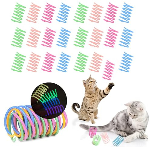 Eupneicu Katze Spielzeug [24 Stück], 21mm Nachtaktiv Leuchtend Interaktives Spirale Katzenspielzeug, Kunststoff Spiralfedern, Buntes Kreatives Kunststoff Spiralfedern Spirale [Klein]