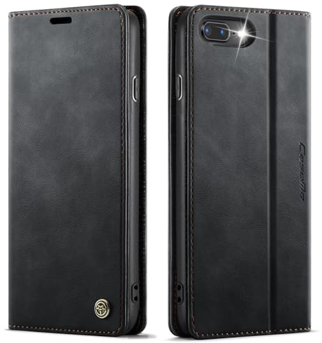 Handyhülle für iPhone 6 Plus/7 Plus/8 Plus Hülle [Panzerglas Schutzfolie] [Premium PU Leder] [RFID-Blockierung] [Kartenfach] Klapphülle Schutzhülle Lederhülle für iPhone 6 Plus/7 Plus/8 Plus Schwarz