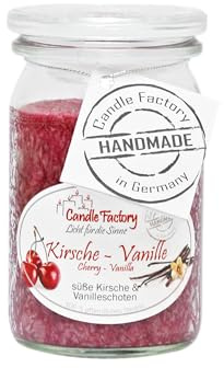 Candle Factory Baby Jumbo Duftkerze aus pflanzlichem Stearin im hitzebeständigen Glas der Marke Weck®, bis zu 24h Brennzeit, Duft: Kirsche - Vanille