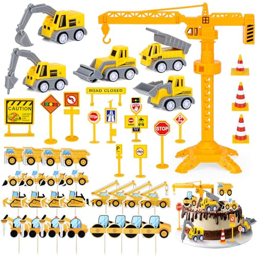 44 Stück Baustellenfahrzeuge Kinder Klein mit Verkehrsschilder Mini Bagger Tortendeko Baustelle 2 3 4 5 Jahre Baufahrzeuge Kinder Kuchendeko Bagger Baustelle Kuchen Deko Geburtstag für Jungen
