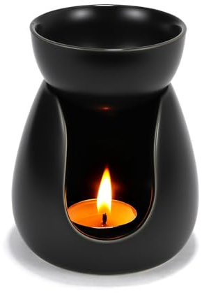 Duftlampe für Ätherische öle Teelicht, Keramik Duftlicht Lampe für Duftöl und Duftwachs, Stövchen für ätherische Öle, Aromalampe aus (Matt Schwarz)