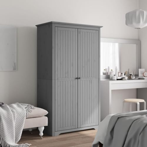 Hoopleep Kleiderschrank BODO Grau 99x53,5x173 cm, Massivholz Kiefer, Französisches Design, Geräumige Garderobe für Schlafzimmer, Praktische Aufbewahrung mit Türen
