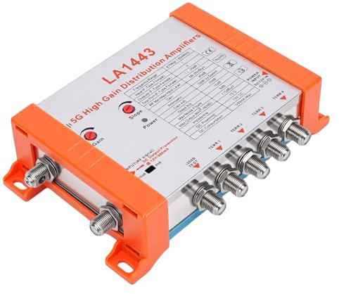 VELATEMOR Amplificatore di Antenna TV, Amplificatore di Distribuzione TV da 45 Db, di Segnale Digitale HD con 1 Ingresso e 4 Uscite, Filtro LTE 5G, Basso Rumore (Spina Europea)