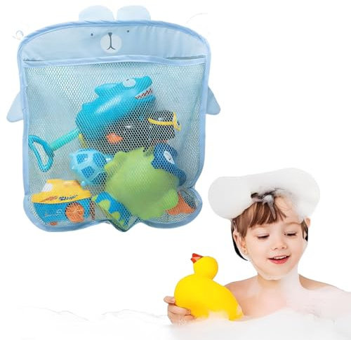 ZZHBOO Un Bolsa Para Juguetes, De Poliéster Impermeable Con Ventosa, Para Niños En La Bañera, Para Drenar Y Almacenar Juguetes De Baño, Azul