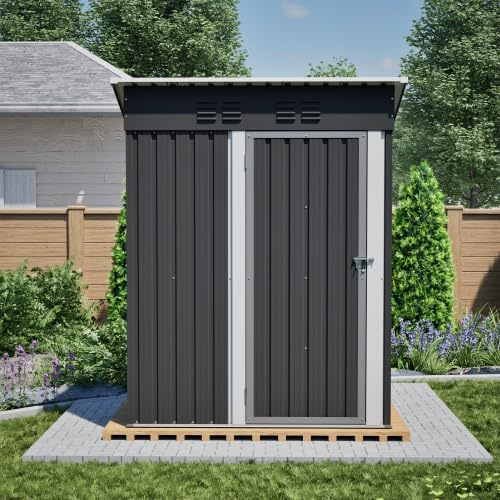 Gartenhaus Flachdach 152x84x182 cm – Geräteschuppen Metall, Wetterfest & Sicher, Abschließbare Tür, Fahrradgarage & Gartenschrank, Schwarz