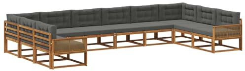 vidaXL Outdoor-Sofagarnitur mit Kissen 10 pcs Natur und Anthrazit, Moderner Garten-Sofa, strapazierfähige Lounge, Elegantes Patio-Sofa, Sitzplatz im Garten, Möbel für Poolbereich
