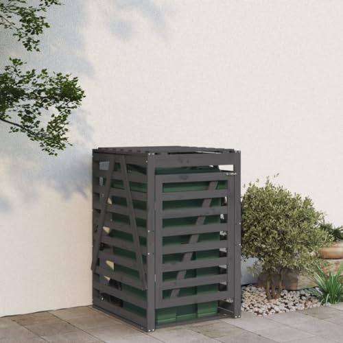 Kaloriko Contenitore per bidone della spazzatura in legno di pino massiccio, 84 x 90 x 128,5 cm, con porta chiudibile, buona ventilazione e design flessibile, per giardino, terrazza, esterni e