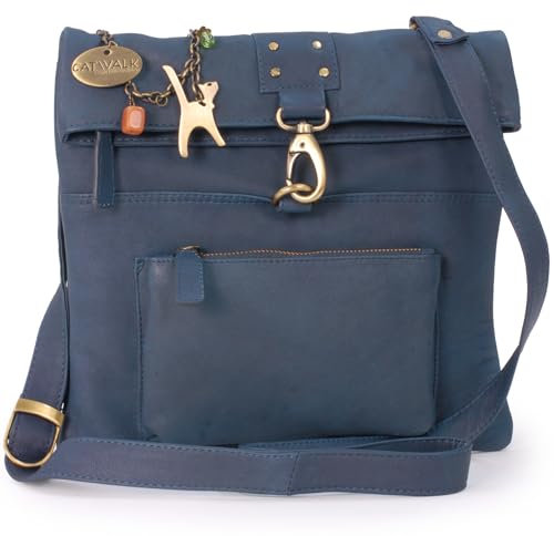 Catwalk Collection Handbags - Damen Leder Umhängetasche - Crossbody Bag Klein - Messenger Bag mit Verstellbarer Schultergurt - DISPATCH - Dunkelgblau