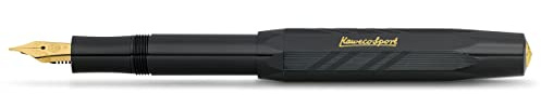 Kaweco CLASSIC SPORT Fountain Pen Guilloche Black with Gold-Plated Steel Nib and Iridium Tip for Ink Cartridges I Sport Fountain Pen 13 cm I Nib: M (Medium)