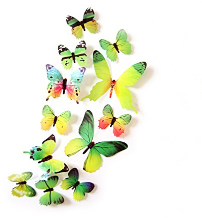 Oblique Unique® Deko Schmetterlinge 12er Set - wunderschöne farbenfrohe Dekoration - Wandtattoo (Grün)