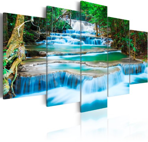 B&D XXL - Wandbilder XXL Wasserfall 200x100cm - Vlies Leinwand Bilder 5 tlg Kunstdruck Wandbilder Wohnzimmer Bild Schlafzimmer Wanddekoration Design - Landschaft Natur Thailand Bäume 030212-101