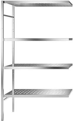 kaiserkraft | Edelstahl-Steckregal | 4 gelochte Fachböden | Fachbodenbreite x Tiefe 940 x 540 mm | Eck-Anbauregal