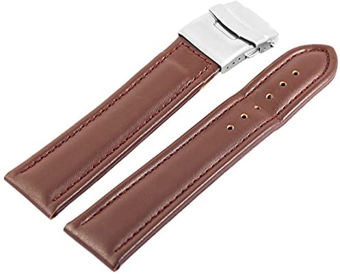 Excellanc-Uhrenarmband Ersatz Echt Leder Edelstahl Faltschließe Stegbreite 16-24 mm (Stegbreite: 16 mm, braun glatt)