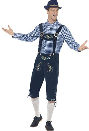 Smiffys Deluxe Traditional Rutger Bavarian Costume, Blue with Lederhosen & Shirt, Oktoberfest Fancy Dress, Adult Dress Up Costumes