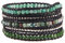 KELITCH Grün Achat Jade Perle Und Metall Nugget 5 Wickeln Schwarz Leder Armband