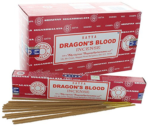 „Drachenblut“-Räucherstäbchen „Satya Nag Champa“, 3er-Packungen 15 g, mit Souvenir-Plakette von Sterling Effectz