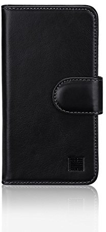 32nd Premium Series - Real Premium Leather Book Wallet Case Cover For Apple iPhone X & iPhone XS, Real Leather Design With Card Slot, Magnetic Closure and Built In Stand - Black