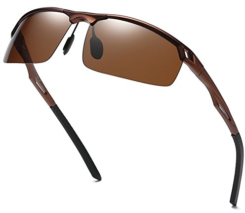 DUCO Sonnenbrille für Herren Retro Polarisierte Sonnenbrille Ultraleichte Sportbrille Al-Mg Metallrahmen Fahrerbrille 8550 (Braun)
