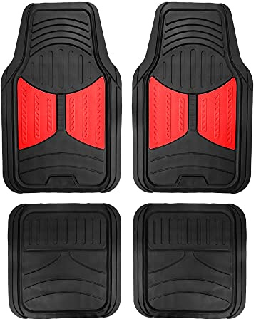 FH Group Gummi-Fußmatten, Komplettset, zuschneidbar, universelle Passform für Autos, Trucks und SUVs, Monster Eyes (Rot)