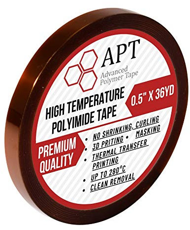 APT, 1 mil Thick Polyimide Adhesive Tape, high Temperature and Heat Tape, for Masking, Soldering, Electrical, 3D printer Application. (1/2(12.7mm) x 33m)