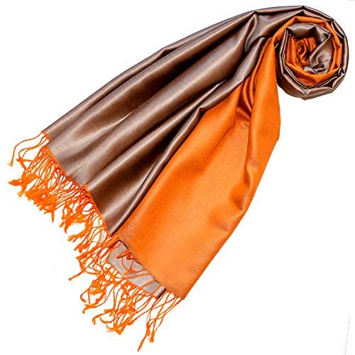 Lorenzo Cana Pashmina Wendeschal 70% Seide 30% Viskose Schaltuch 70 x 190 cm zweifarbig Schal Stola wendbar Double Face Damenschal taupe orange 78621