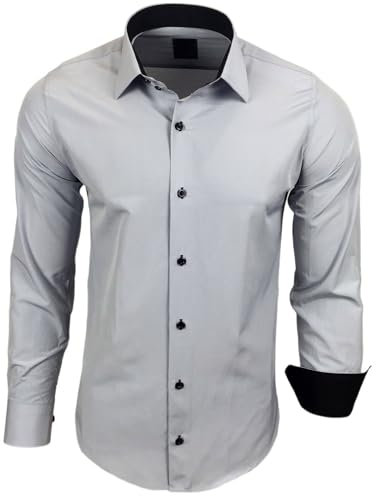 Subliminal Mode - Chemise Homme Bicolore uni Manches Longues Coupe Slim Business RN44,M,Gris Light